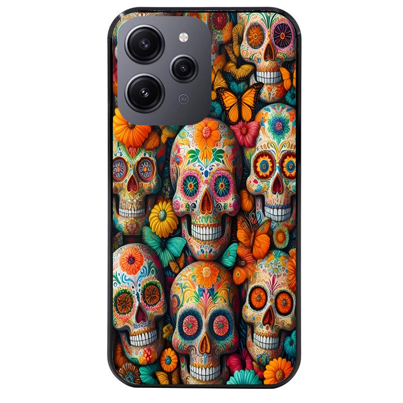 Coque noire taperso pour Redmi 12 4G et 5G avec motif mort mexicaine papillon protection antichoc personnalisée