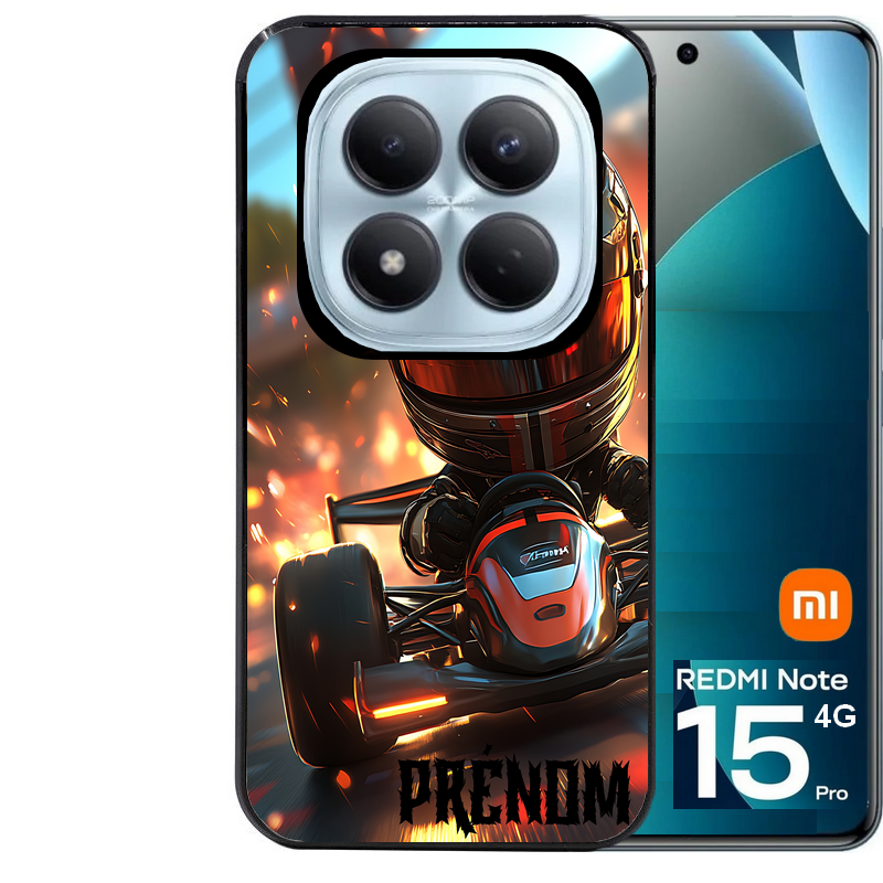 Coque noire taperso pour Redmi Note 15 et PRO PLUS 4G 5G avec motif karting f1 personnalisee protection antichoc personnalisée