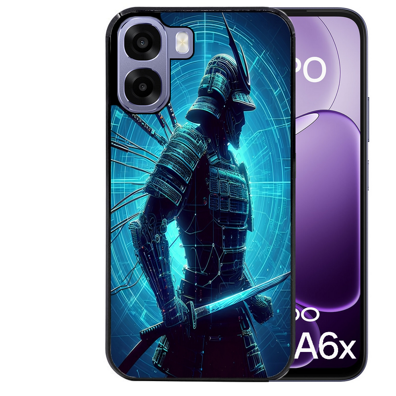 Coque noire taperso pour OPPO A6 A6X 4G et 5G avec motif samourai bleu protection antichoc personnalisée