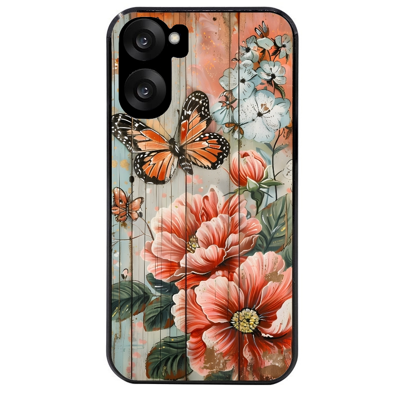 Coque noire taperso pour OnePlus Nord CE5 avec motif bois et papillon 3 protection antichoc personnalisée