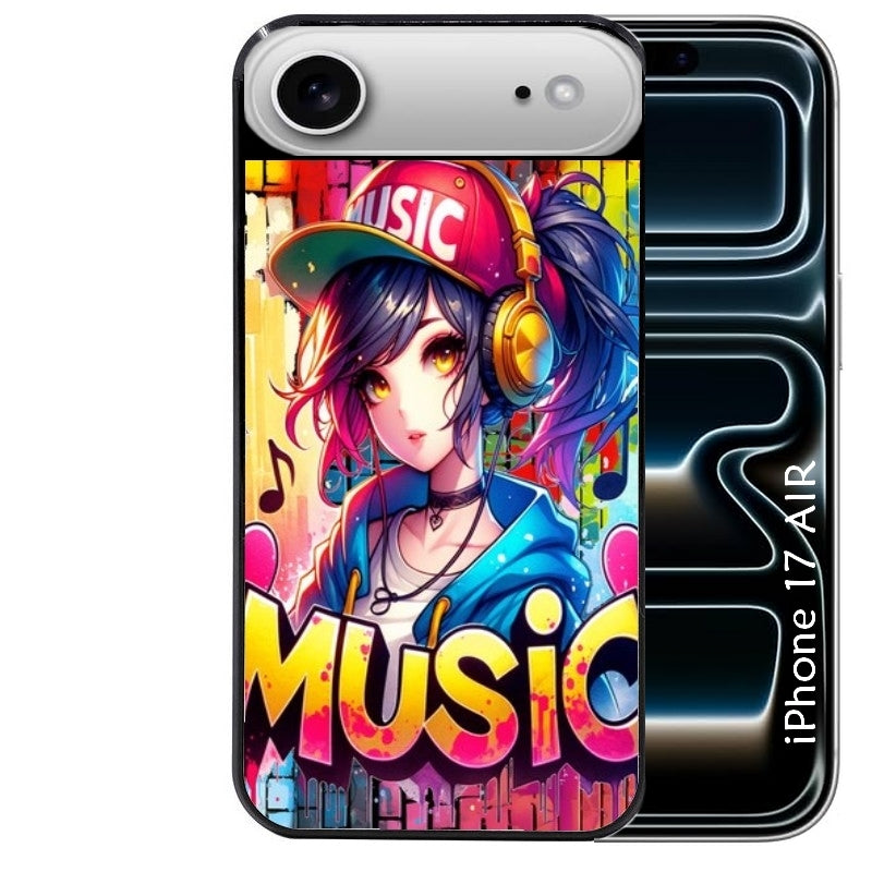 Coque noire taperso pour Iphone 17 17E AIR MAX PRO avec motif anime manga et music protection antichoc personnalisée