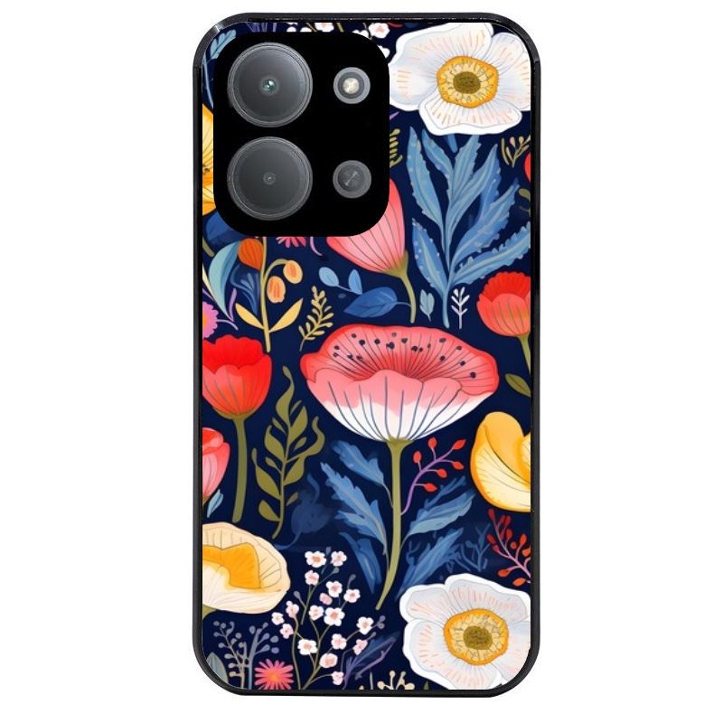 Coque noire taperso pour POCO C85 avec motif fleur coquelicot protection antichoc personnalisée