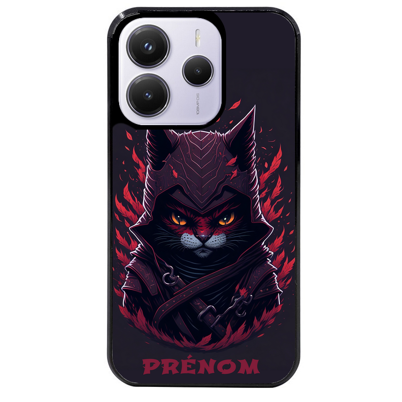 Coque noire taperso pour Redmi Note 14 et PRO PLUS 4G 5G avec motif chat samourai personnalise protection antichoc personnalisée