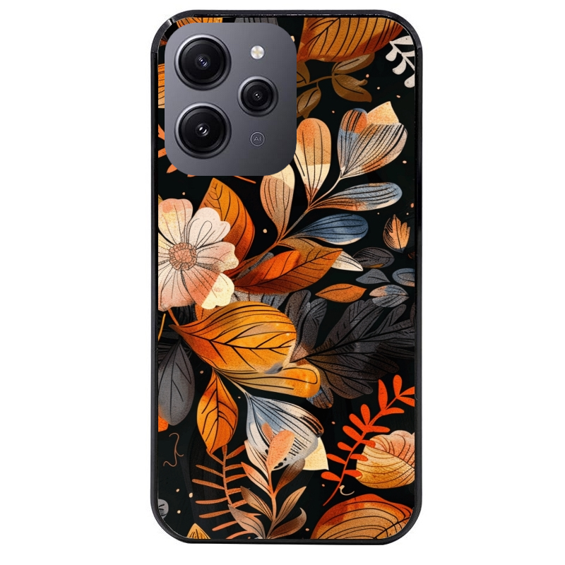 Coque noire taperso pour Redmi 12 4G et 5G avec motif fleur automne protection antichoc personnalisée