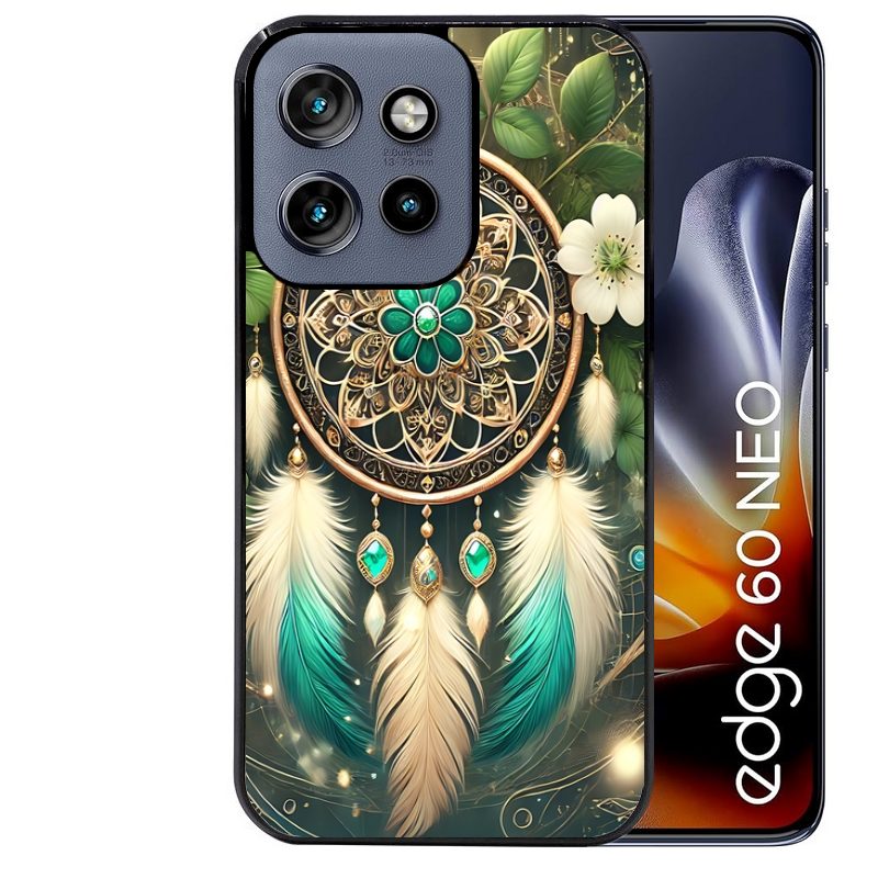 Coque noire taperso pour Moto Edge 60 et Neo Fusion Pro avec motif dreamcatcher talisman protection antichoc personnalisée