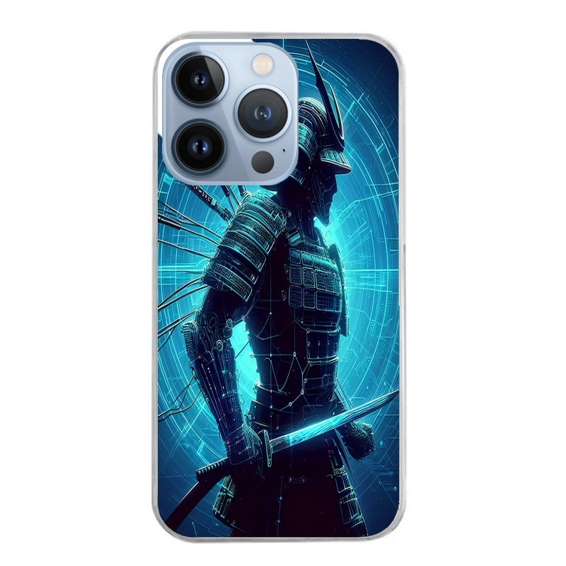 Coque taperso pour Iphone 14 et PRO PLUS PRO MAX avec motif samourai bleu protection antichoc personnalisée