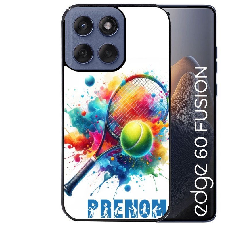 Coque noire taperso pour Moto Edge 60 et Neo Fusion Pro avec motif tennis raquette personnalisee protection antichoc personnalisée