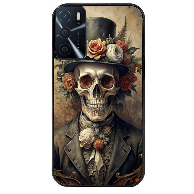 Coque noire taperso pour OPPO A16 et A16S avec motif tete de mort chapeau protection antichoc personnalisée