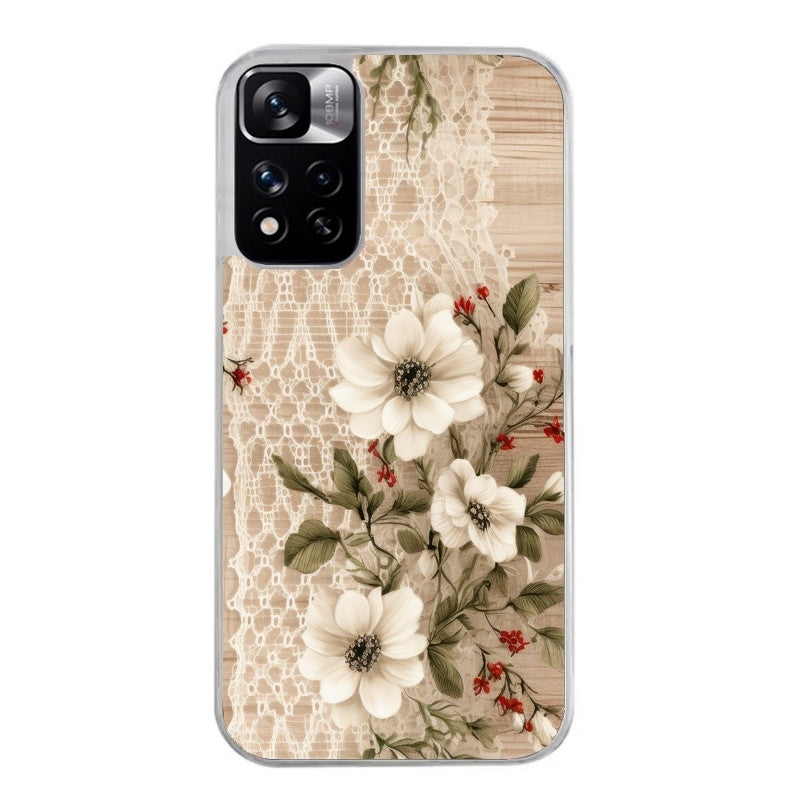 Coque taperso pour Redmi Note 10 4G 5G PRO 10S avec motif bois et dentelle 2 protection antichoc personnalisée