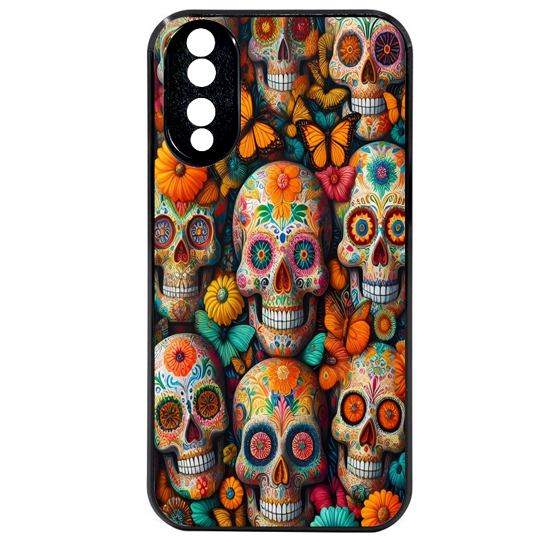 Coque noire taperso pour Honor 70 LITE 90 et LITE avec motif mort mexicaine papillon protection antichoc personnalisée