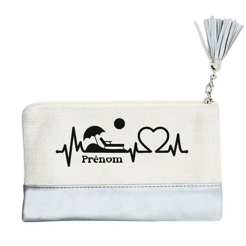 Pochette personnalisée motif plage vacances en toile et simili cuir personnalisée