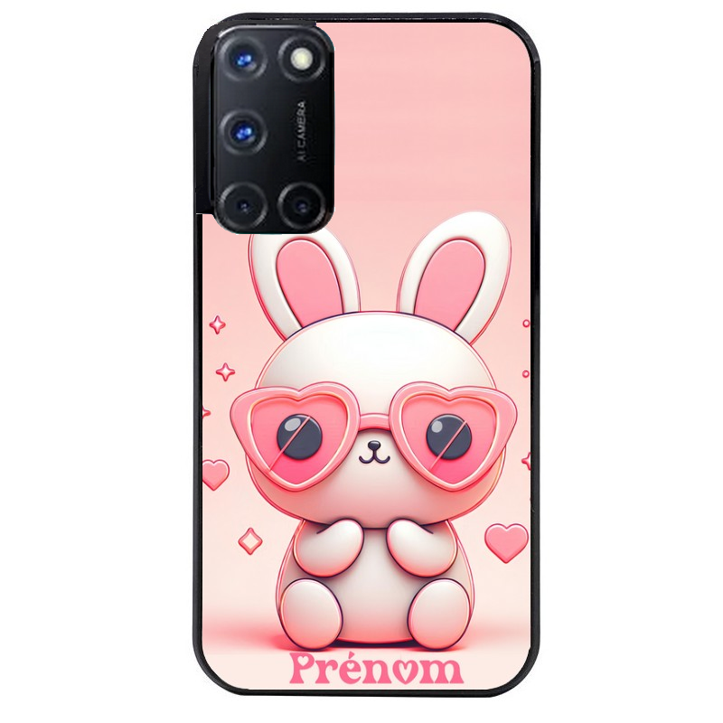 Coque noire taperso pour OPPO Reno 8 LITE avec motif lapin lunettes personnalisee protection antichoc personnalisée