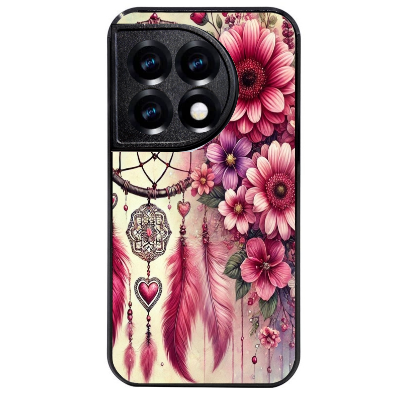 Coque noire taperso pour OnePlus 11 et 12 avec motif dreamcatcher et coeur protection antichoc personnalisée