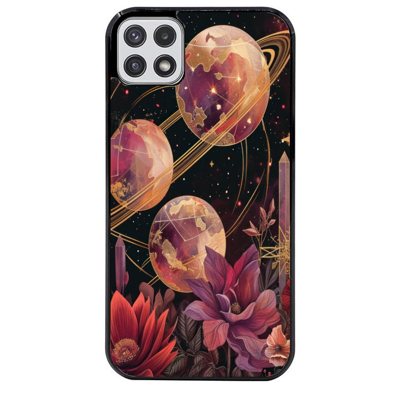 Coque noire taperso pour galaxy A22 A32 A52 A52S 4G 5G  avec motif astro et fleurs protection antichoc personnalisée