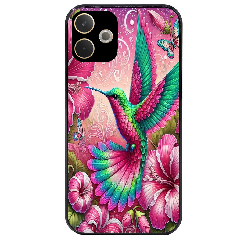 Coque noire taperso pour OPPO A5 PRO 4G et 5G avec motif colibri et fleurs protection antichoc personnalisée