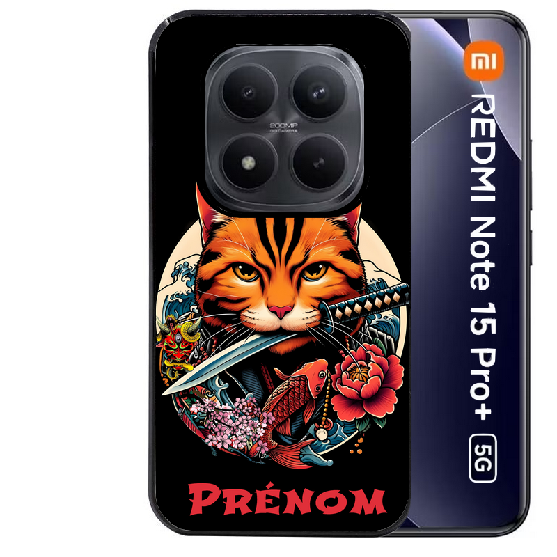 Coque noire taperso pour Redmi Note 15 et PRO PLUS 4G 5G avec motif chat carpe koii japan personnalise protection antichoc personnalisée
