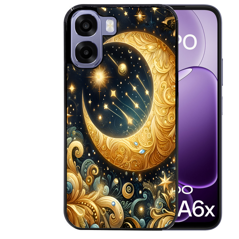 Coque noire taperso pour OPPO A6 A6X 4G et 5G avec motif lune astre protection antichoc personnalisée