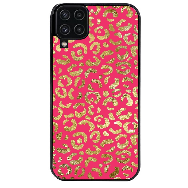 Coque noire taperso pour galaxy A22 A32 A52 A52S 4G 5G  avec motif leopard fuschia protection antichoc personnalisée