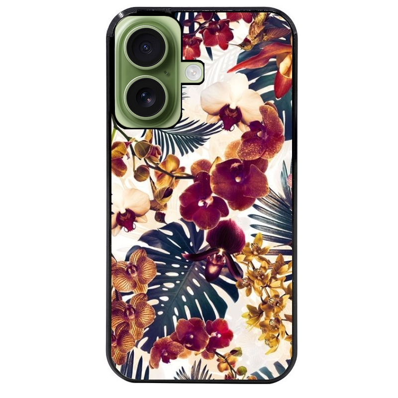 Coque noire taperso pour Iphone 16 16E PLUS MAX PRO avec motif jungle couleurs d'automne protection antichoc personnalisée
