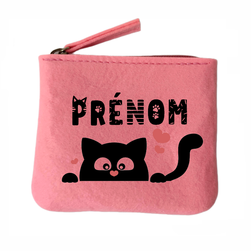 Porte monnaie personnalisé chat kawaii en feutrine en feutrine