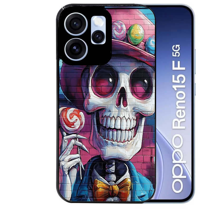 Coque noire taperso pour OPPO Reno 15 et F FS 5G avec motif tete de mort tag protection antichoc personnalisée