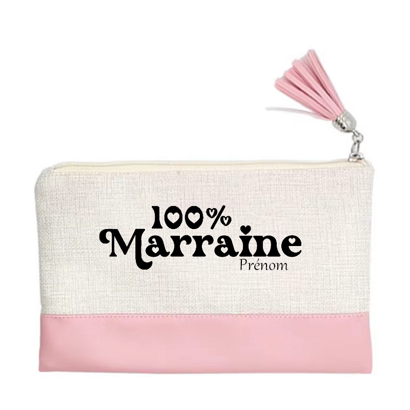 Pochette personnalisée motif marraine 100% en toile et simili cuir personnalisée