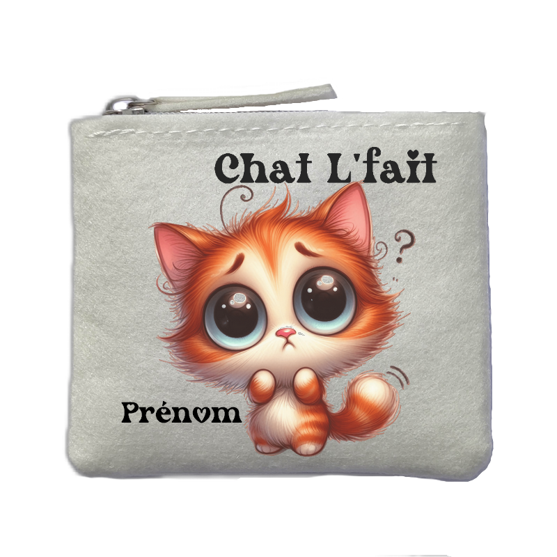 Porte monnaie personnalisé chat lfait ivoire en feutrine en feutrine ivoire