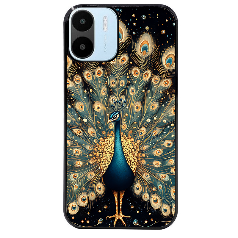 Coque noire taperso pour Redmi A1 et A2 avec motif paon mandala protection antichoc personnalisée
