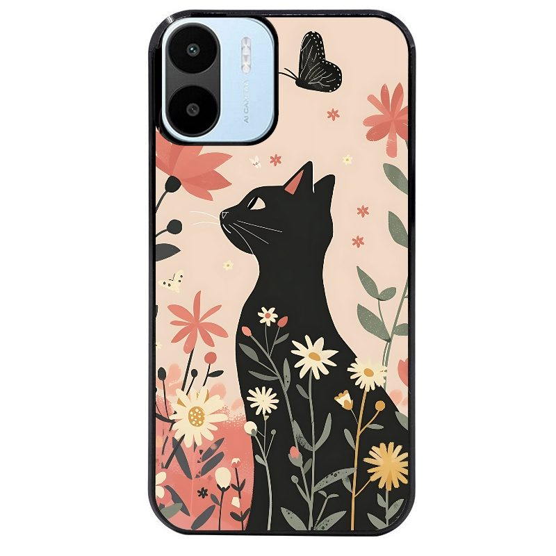 Coque noire taperso pour Redmi A1 et A2 avec motif chat papillon 1 protection antichoc personnalisée