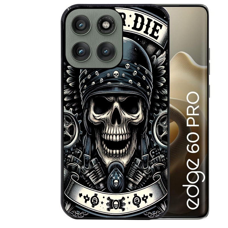 Coque noire taperso pour Moto Edge 60 et Neo Fusion Pro avec motif mort motard protection antichoc personnalisée