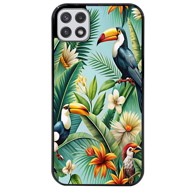 Coque noire taperso pour galaxy A22 A32 A52 A52S 4G 5G  avec motif perroquet tropical protection antichoc personnalisée