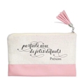 Pochette personnalisée motif parfaite defauts en toile et simili cuir personnalisée