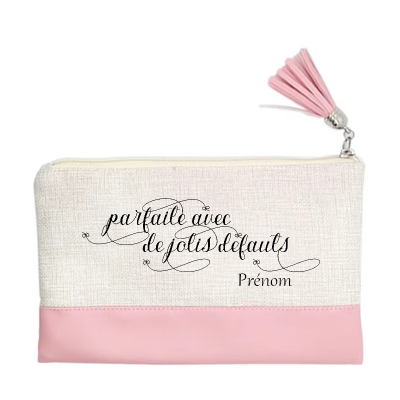 Pochette personnalisée motif parfaite defauts en toile et simili cuir personnalisée