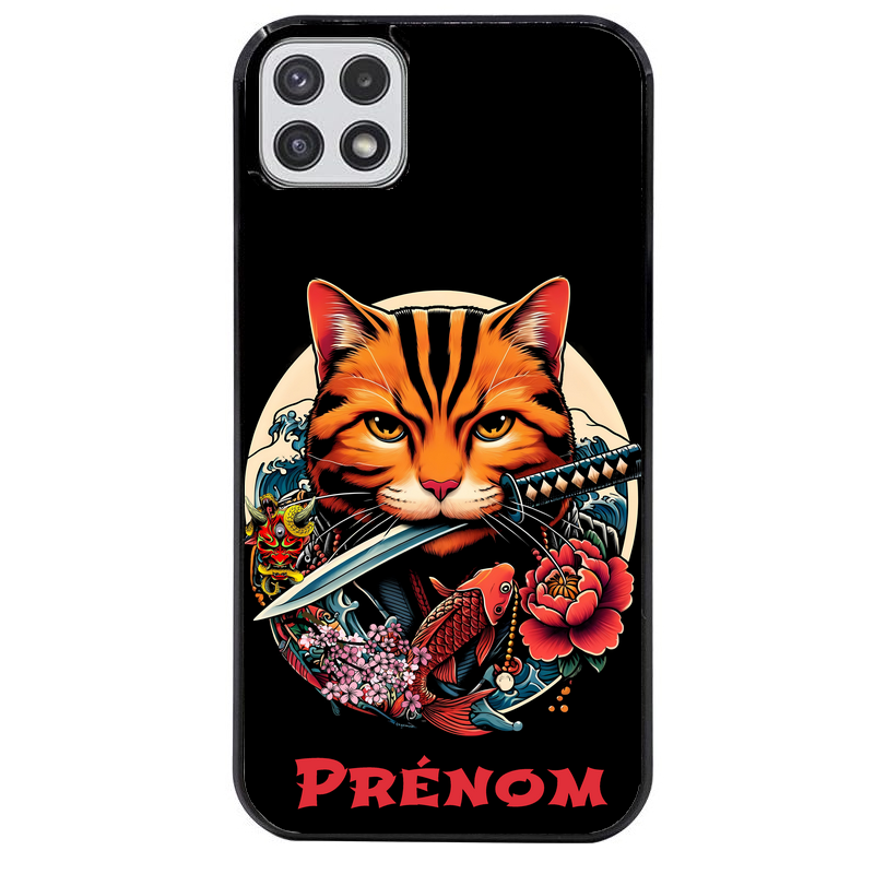Coque noire taperso pour galaxy A22 A32 A52 A52S 4G 5G  avec motif chat carpe koii japan personnalise protection antichoc personnalisée