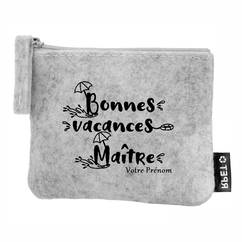 Porte monnaie personnalisé maitre en vacances en feutrine en feutrine