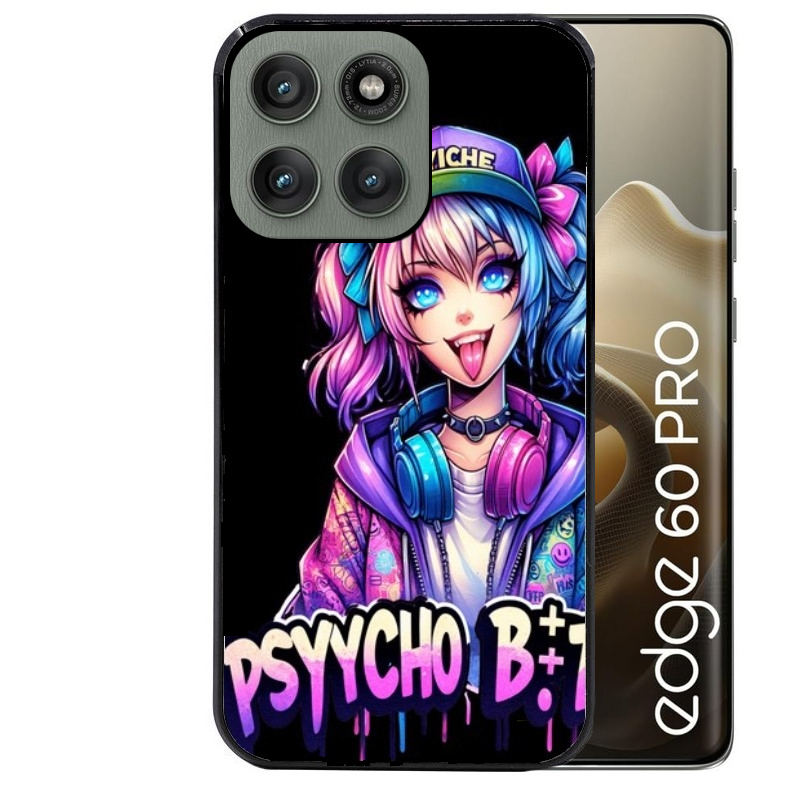 Coque noire taperso pour Moto Edge 60 et Neo Fusion Pro avec motif anime manga et psycho protection antichoc personnalisée