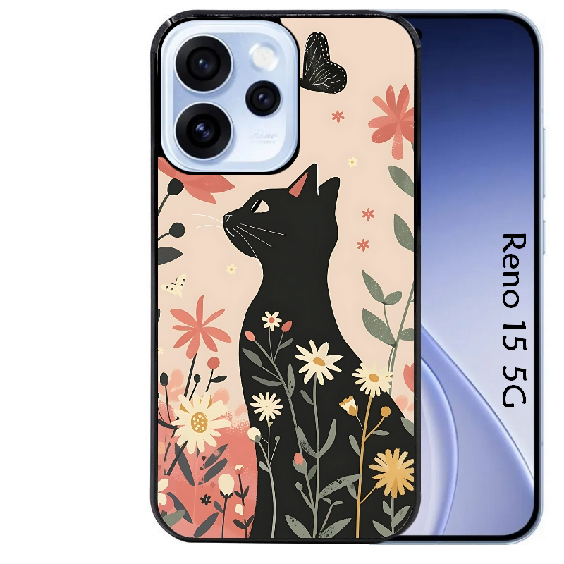 Coque noire taperso pour OPPO Reno 15 et F FS 5G avec motif chat papillon 1 protection antichoc personnalisée