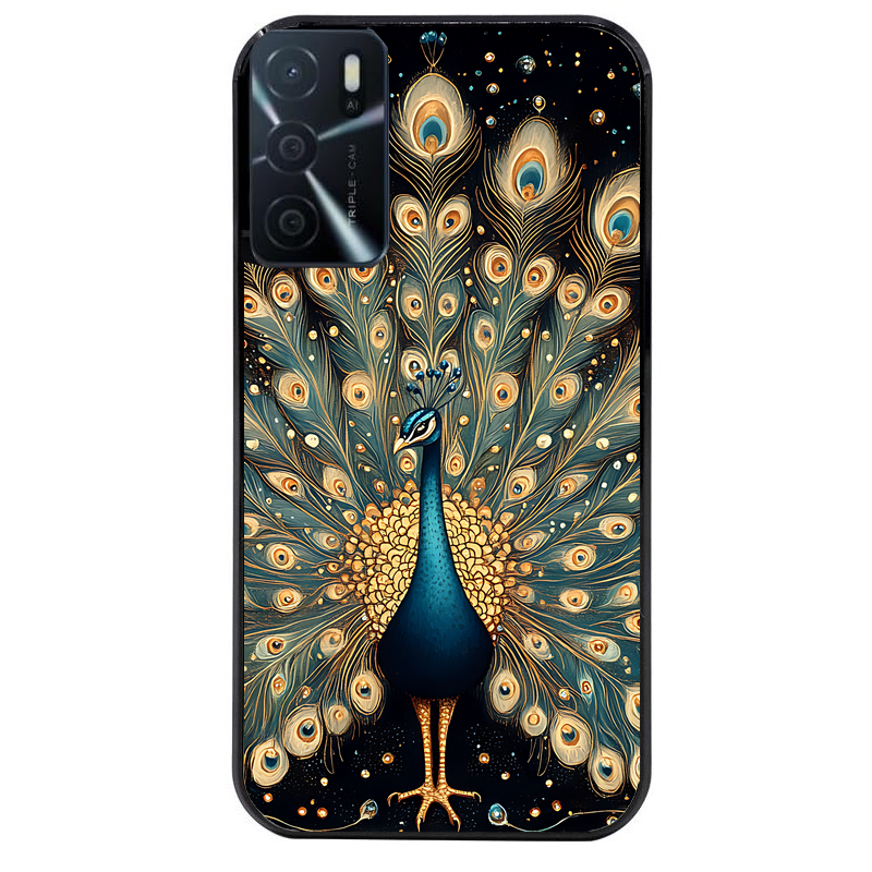 Coque noire taperso pour OPPO A16 et A16S avec motif paon mandala protection antichoc personnalisée