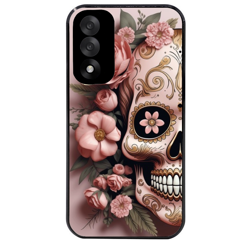 Coque noire taperso pour OnePlus Nord 5 avec motif tete de mort calavera rose protection antichoc personnalisée