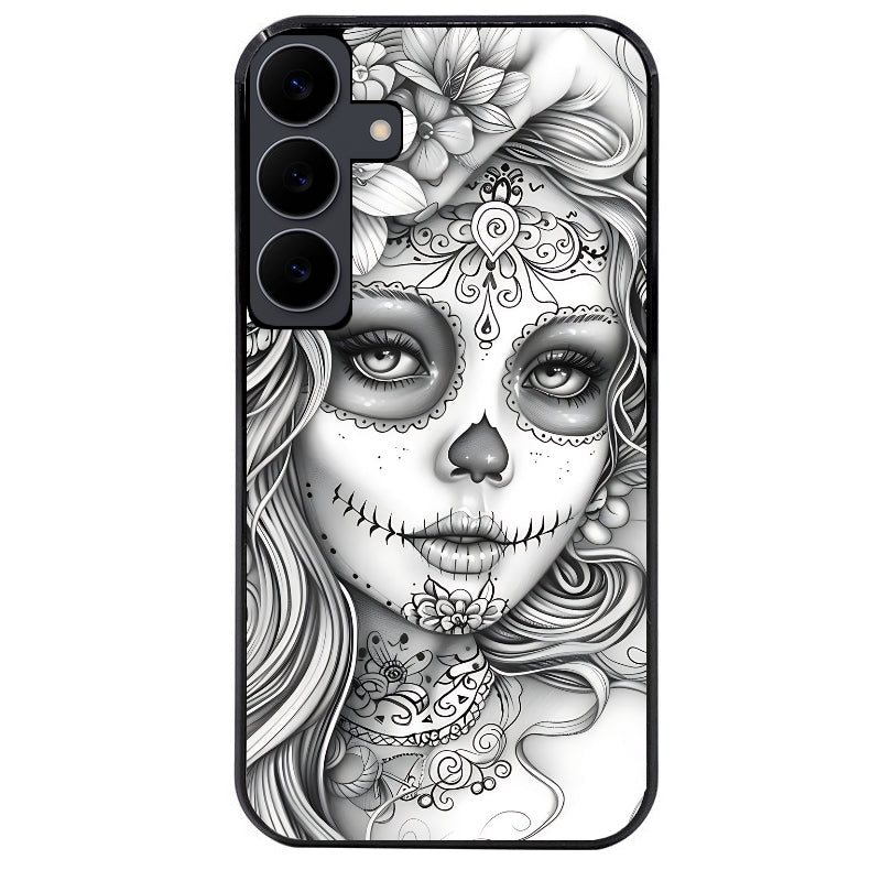 Coque noire taperso pour galaxy A06 A16 A26 A36 A56 avec motif mort calavera tatoo protection antichoc personnalisée