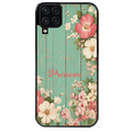 Coque noire taperso pour galaxy A22 A32 A52 A52S 4G 5G  avec motif bois et fleur avec votre prenom protection antichoc personnalisée