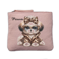 Porte monnaie personnalisé motif chien leopard rose clair en feutrine en feutrine