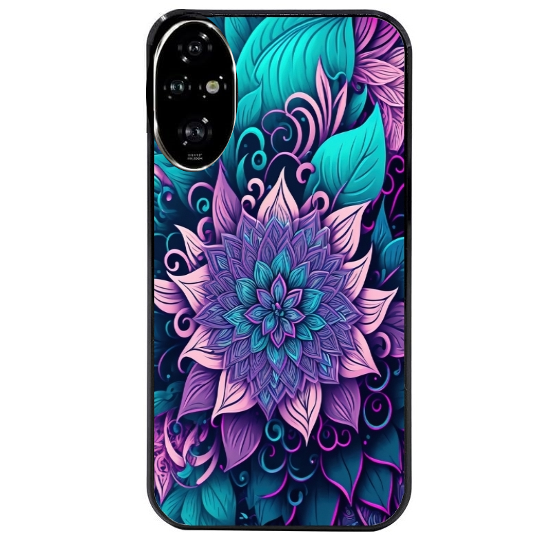 Coque noire taperso pour Honor 200 et Lite Pro Smart avec motif tropical mandala et fleur violet protection antichoc personnalisée