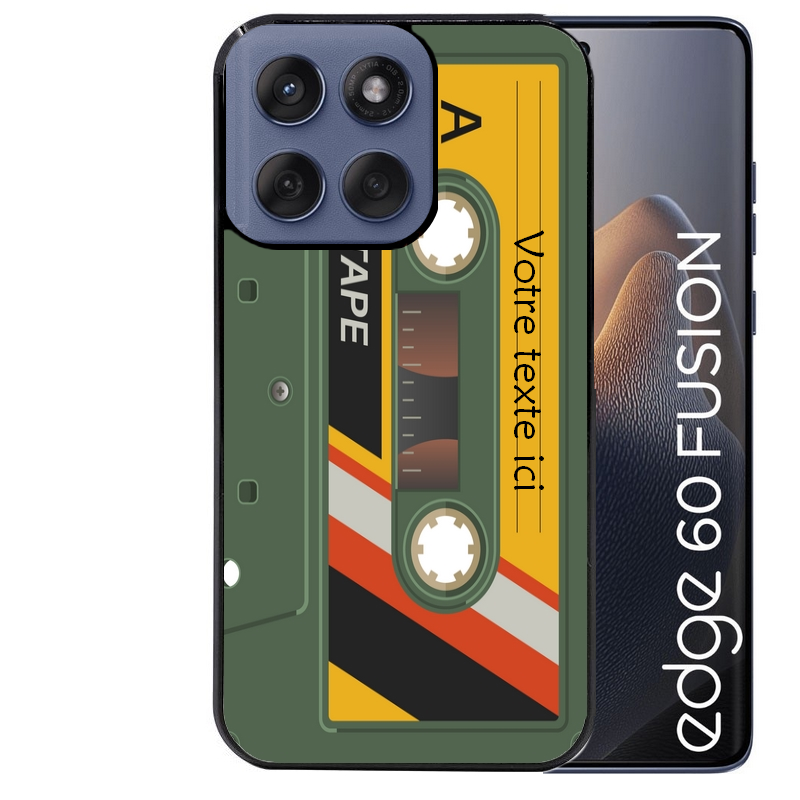 Coque noire taperso pour Moto Edge 60 et Neo Fusion Pro personnalisable avec motif cassette kaki protection antichoc personnalisée