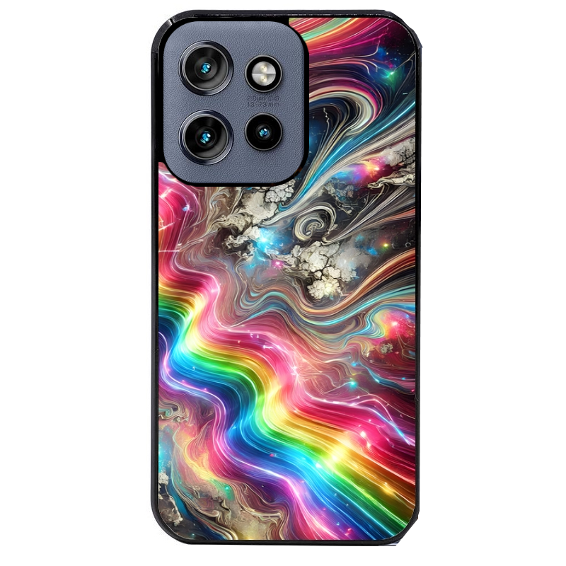 Coque noire taperso pour Moto Edge 60 et Neo Fusion Pro avec motif marbre arc en ciel protection antichoc personnalisée