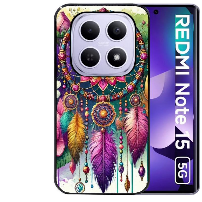 Coque noire taperso pour Redmi Note 15 et PRO PLUS 4G 5G avec motif dreamcatcher et mandala protection antichoc personnalisée
