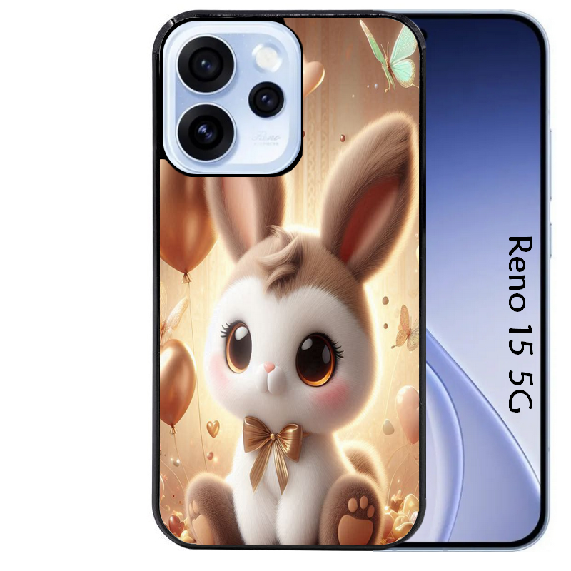 Coque noire taperso pour OPPO Reno 15 et F FS 5G avec motif lapin ballon protection antichoc personnalisée