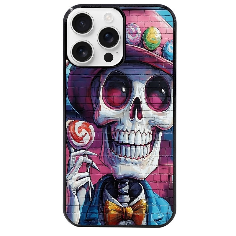 Coque noire taperso pour Iphone 16 16E PLUS MAX PRO avec motif tete de mort tag protection antichoc personnalisée