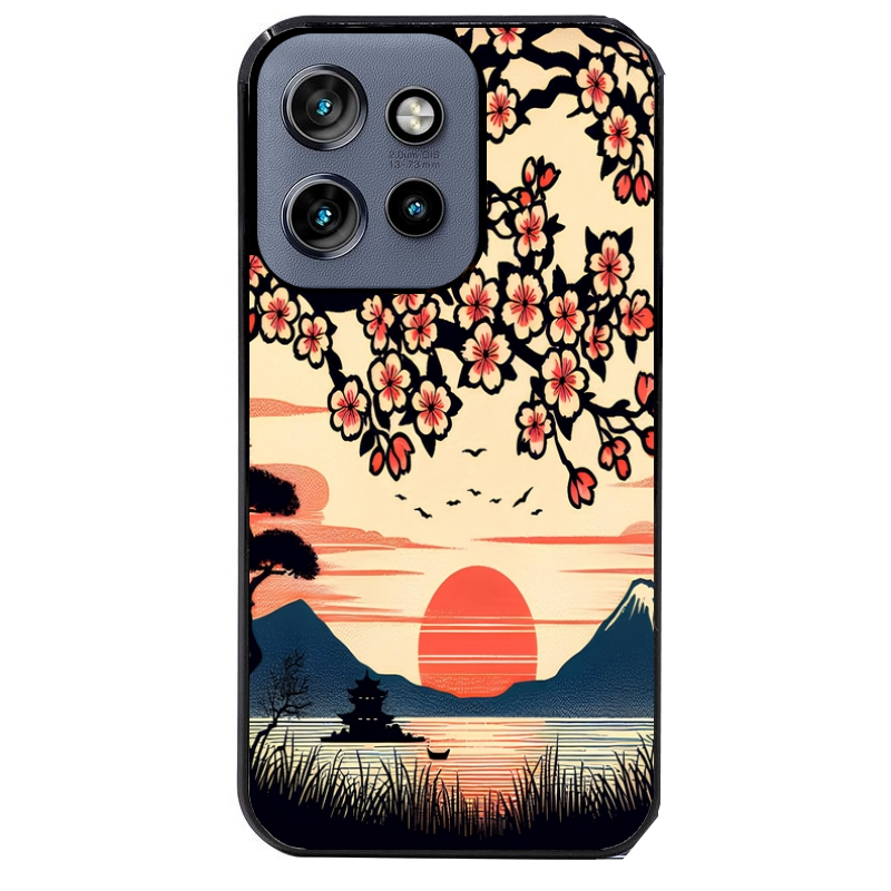 Coque noire taperso pour Moto Edge 60 et Neo Fusion Pro avec motif japan cerisier protection antichoc personnalisée