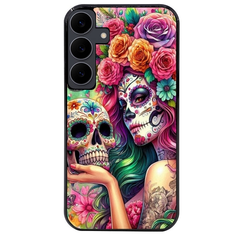 Coque noire taperso pour galaxy A06 A16 A26 A36 A56 avec motif tete de mort calavera skull protection antichoc personnalisée